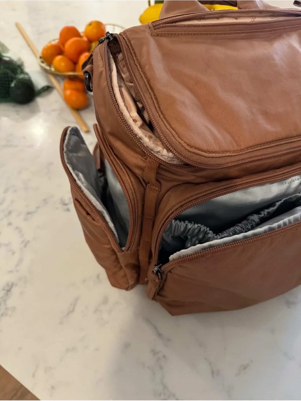 CAARA Medium Baby Bag in Cognac/Brown Cotton